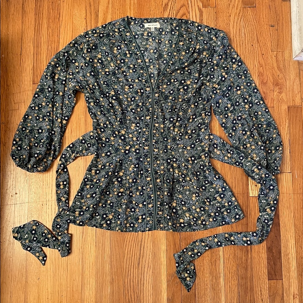 Max Studio Floral Blouse with Tie Waist